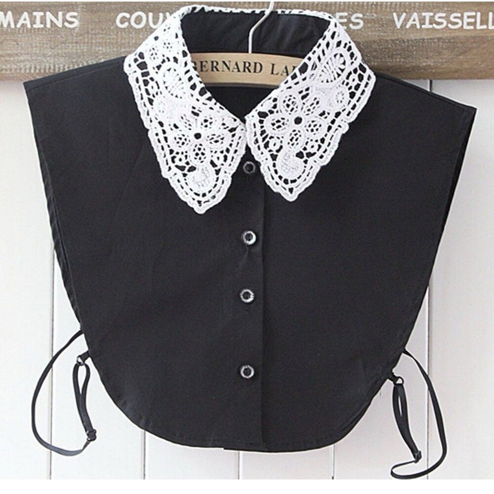 Women Girls Ladies Elegant Floral Lace Neckline Half Shirt Blouse Detachable...